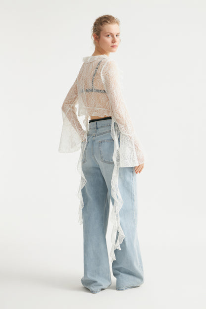 FRILL-TRIMMED LACE BLOUSE