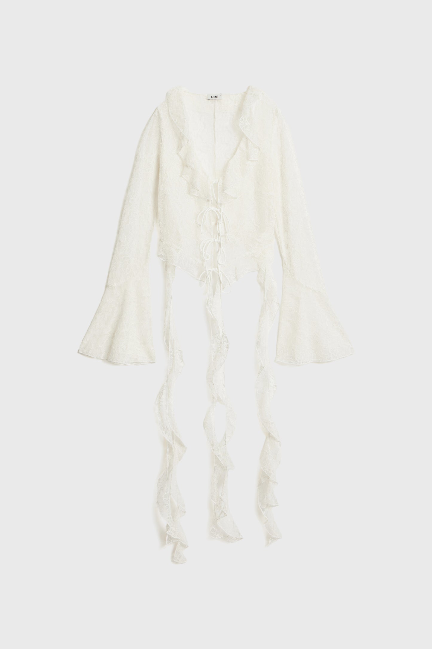 FRILL-TRIMMED LACE BLOUSE
