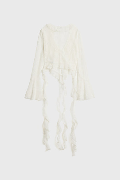 FRILL-TRIMMED LACE BLOUSE