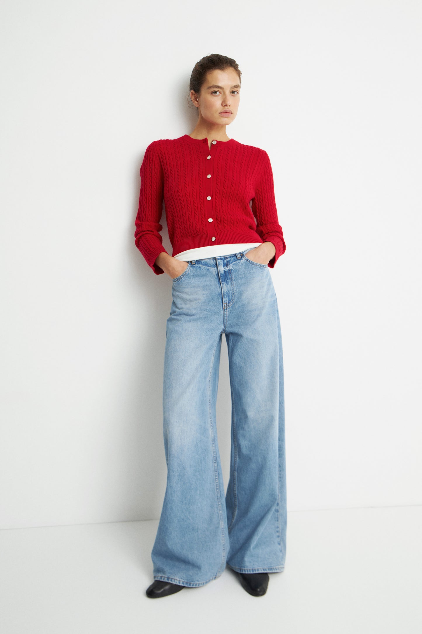 COTTON-VISCOSE WIDE LEG JEANS