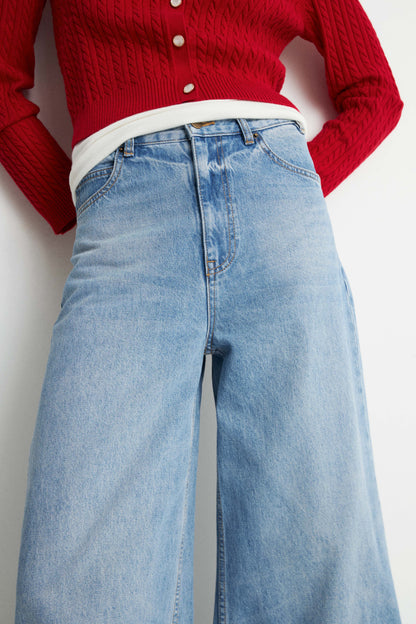 COTTON-VISCOSE WIDE LEG JEANS