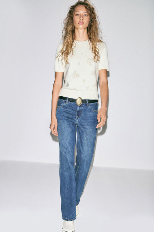 EMBROIDERY-DETAIL STRAIGHT FIT JEANS
