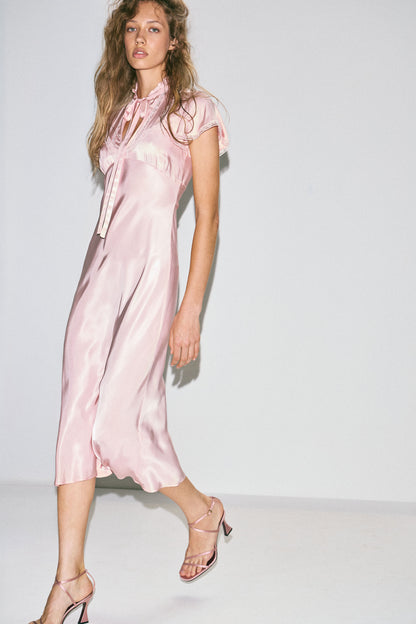 SATIN AND LACE MIDI DRESS