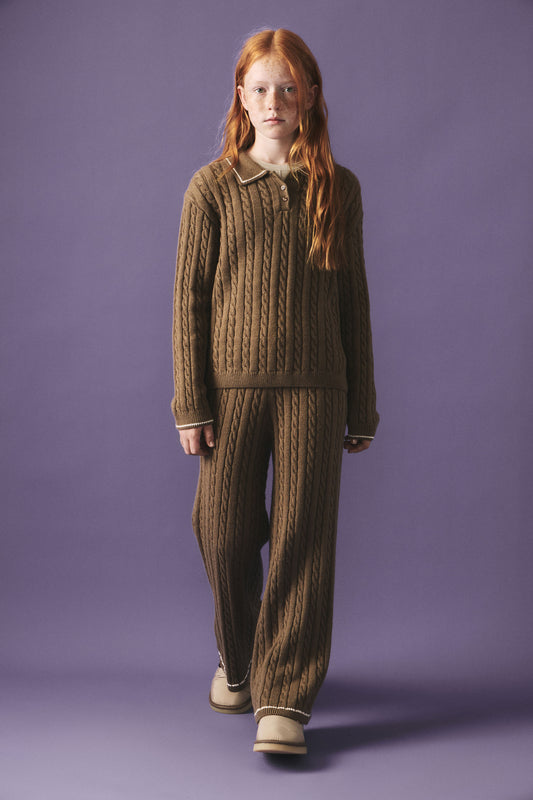 CABLE-KNIT COTTON-WOOL TROUSERS